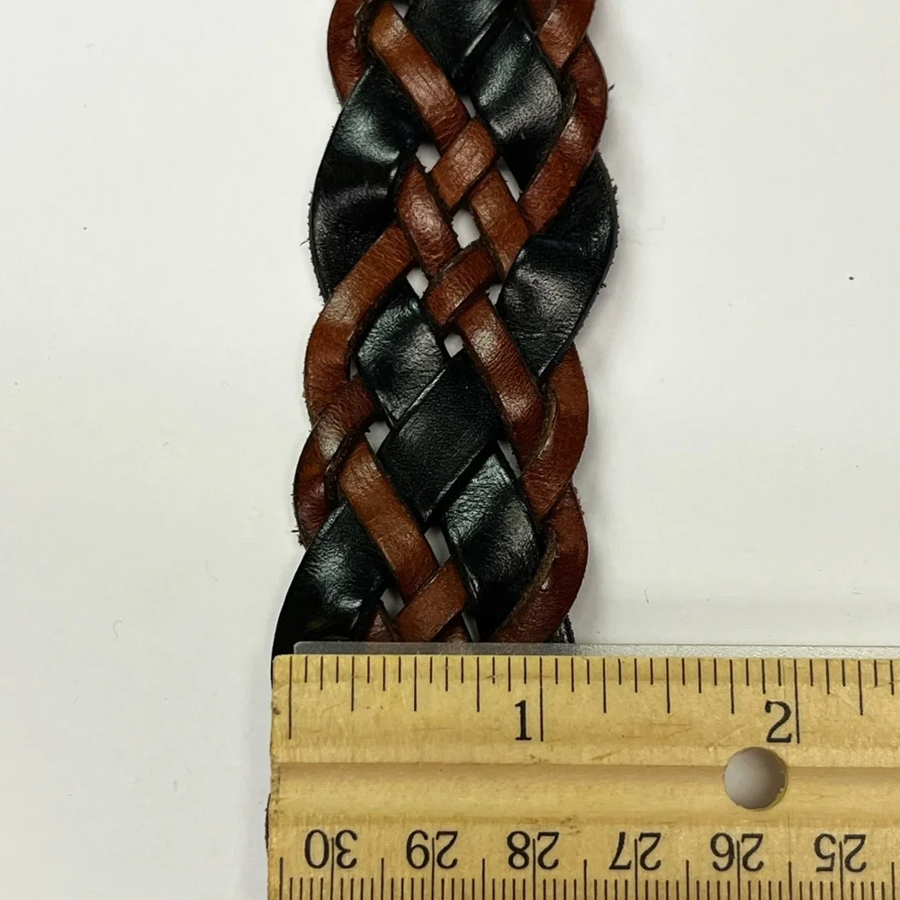 vintage G.H Bass & Co brown black L woven braided leather belt unisex Y2K #9
